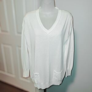Mango - Classic White V-Neck Sweater